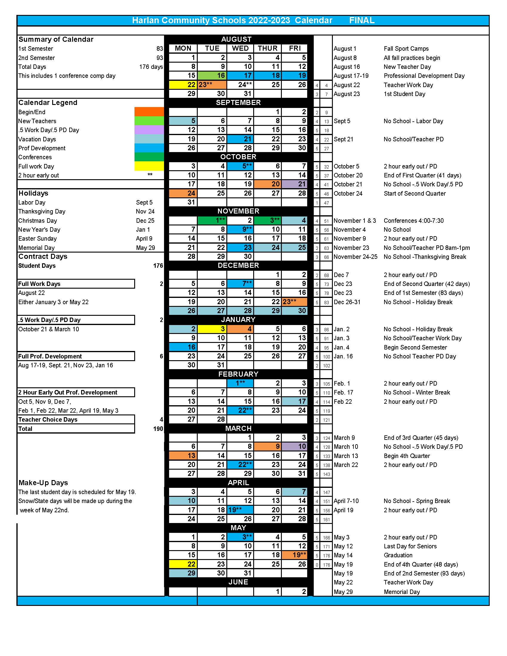 Harlan Community School District Calendar 2024-2025